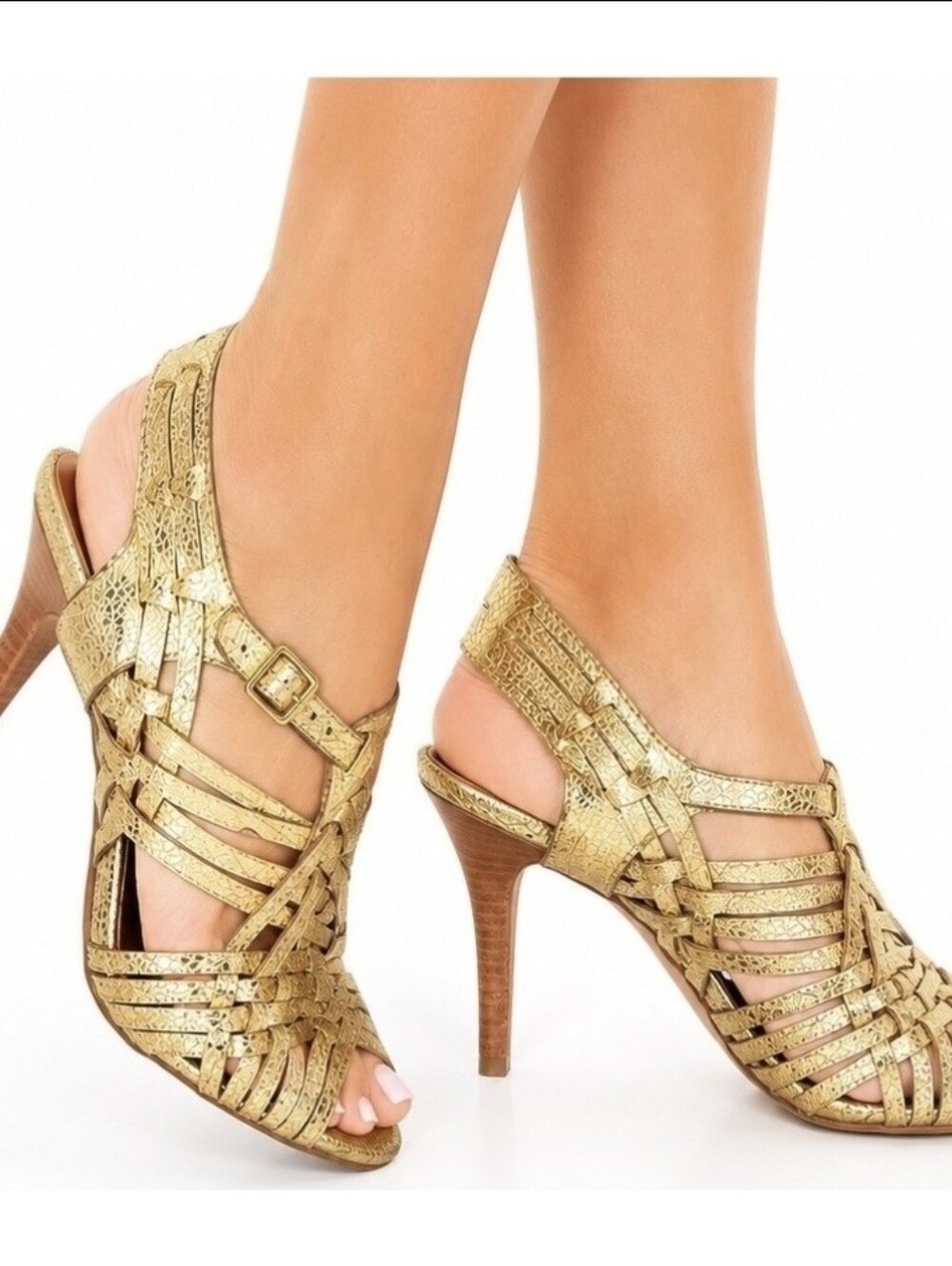 Tory Burch Gold Woven Strappy Women's Sandals 3" Heels, 7M